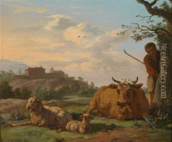 Campagna Landscape With Shepherd And Sheep Oil Painting - Karel Dujardin