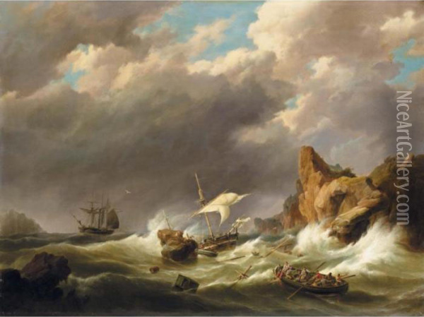The Rescue Oil Painting - Hermanus Koekkoek