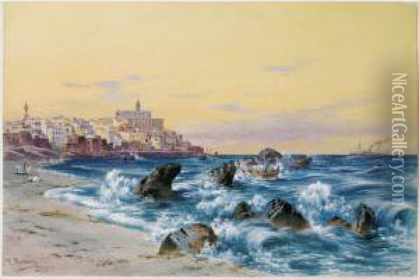 L'arrivee Du Bateau A Jaffa Oil Painting - Friedrich Perlberg