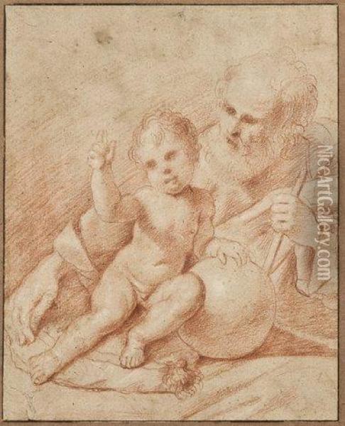 Le Christ Salvator Mundi Enfant Et Saint Joseph Oil Painting - Benedetto Gennari