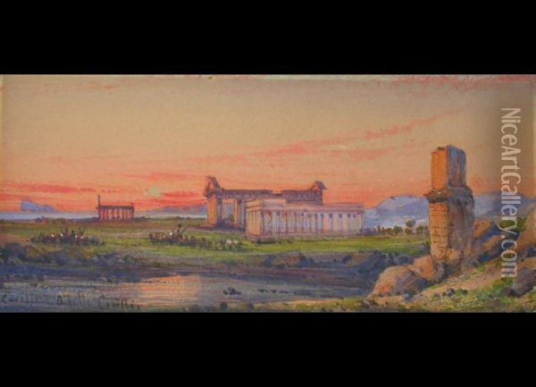 Tempelanlagen Von Paestum
 Aquarell Auf Papier Oil Painting - Achille Carelli