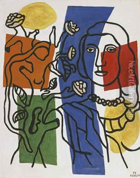 Girl with Plant Oil Painting - Fernand Leger