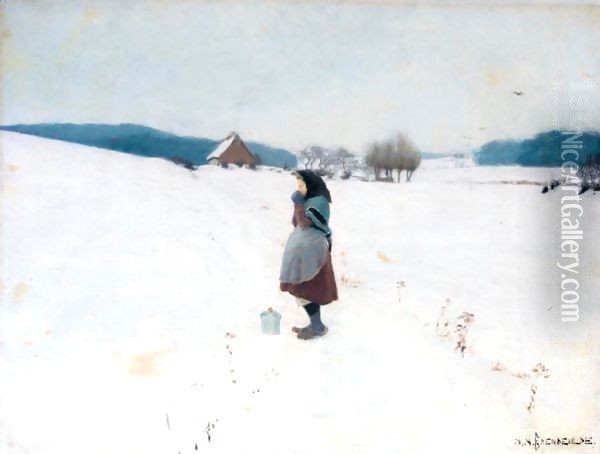 En Spadseretur I Sneen (A Walk In The Snow) Oil Painting - Hans Anderson Brendekilde