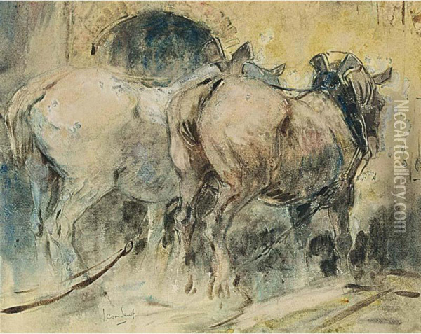Horses Ploughing Oil Painting - Leon Senf