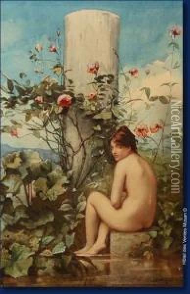 Jeune-femme Assise Parmi Les Plantes Oil Painting - Louis Welden Hawkins