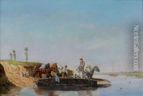 Le Passage Des Chevaux Sur Le Bac Oil Painting - Jules Jacques Veyrassat