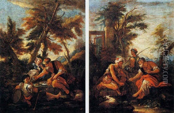 Scene Di Genere In Un Paesaggio Oil Painting - Nunzio Ferrajoli