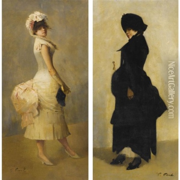 Elegant Ladies (pair) Oil Painting - Gustave Nicolas Pinel