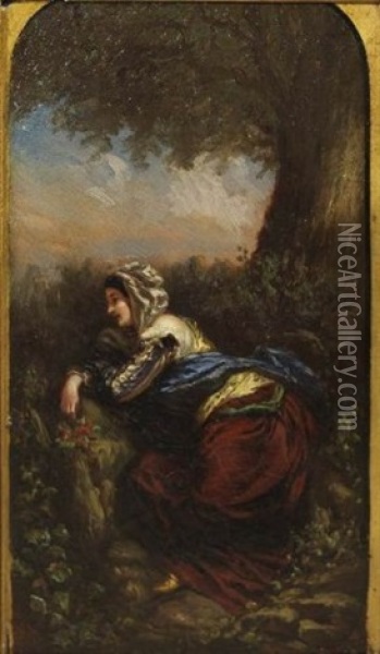 Femme Au Bouquet Oil Painting - Camille Joseph Etienne Roqueplan