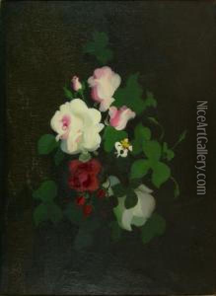 Still Life With Pink, White, And Red Roses Oil Painting - James Stuart Park