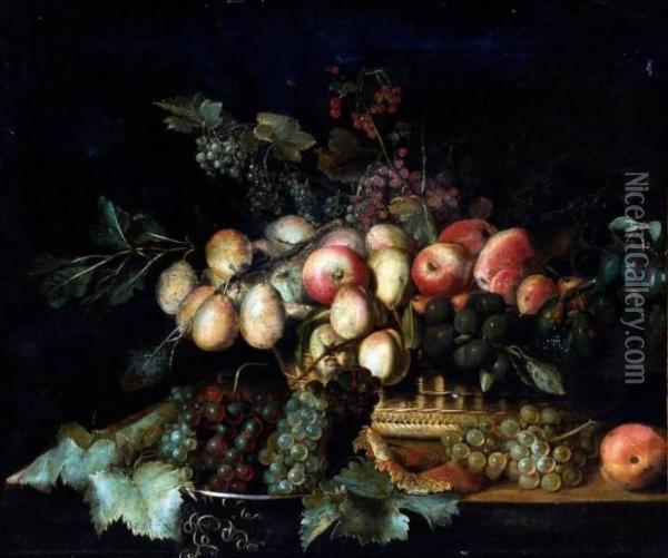 Stilleven Met Druiven, Pruimen En Appels Oil Painting - Frans Ykens