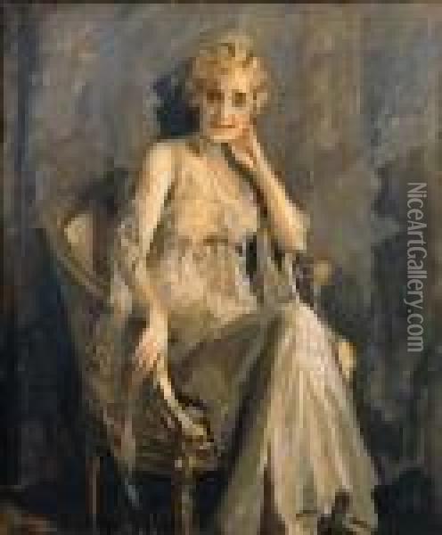 Nonna Bestetti In Abiti Eleganti Oil Painting - Giuseppe Amisani