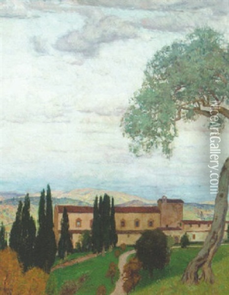 Italiensk Landskab Oil Painting - Franz Xaver Hoch