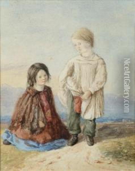 Young Children In A Landscape Oil Painting - Jane Pleydell Bouverie