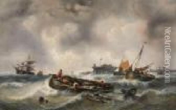 Schiffe In Sturmischersee Oil Painting - Francois Etienne Musin