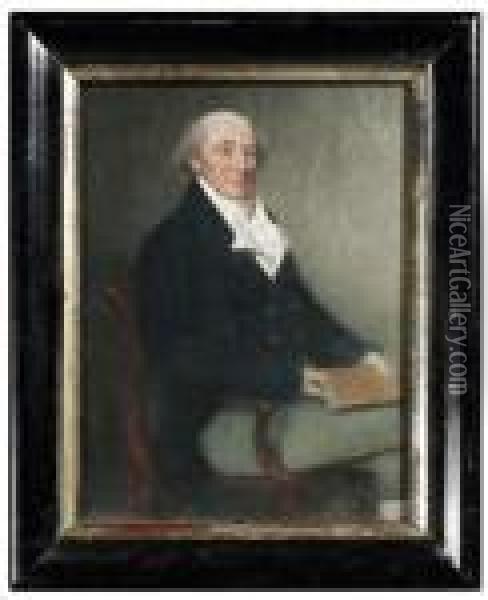 Bildnis Eines Sitzenden Herrn In Blauem Gehrock Mit Buch Oil Painting - John Russell
