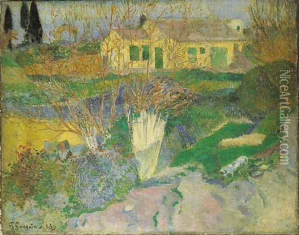 Paysage d'Arles avec buissons Oil Painting - Paul Gauguin