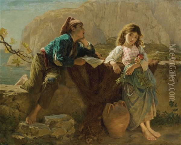 Fisherman's Children, Capri Oil Painting - Sophie Anderson