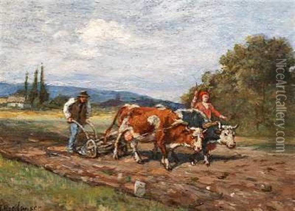 Ploughing The Field. A Scene From Russia Oil Painting - Theodor Breitwieser