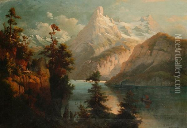 Lake Scene Oil Painting - Albert Bierstadt
