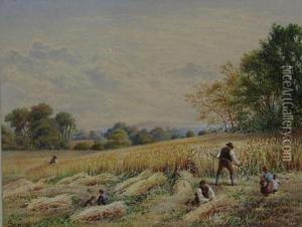 Harvesting Near Bingley Oil Painting - John Sowden