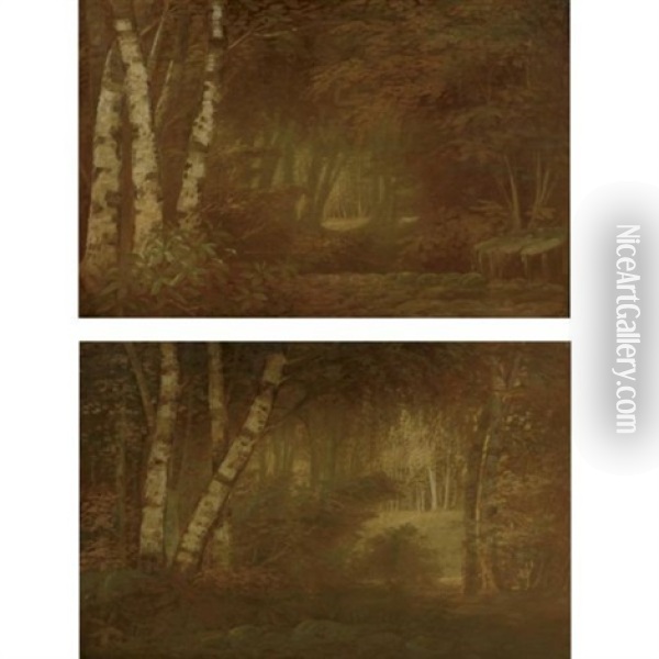 Landscape Mural (from The Dining Room Of The Sedgwick Brinsmaid House, Des Moines, Iowa) (+ Another; Pair) Oil Painting - George Mann Niedecken