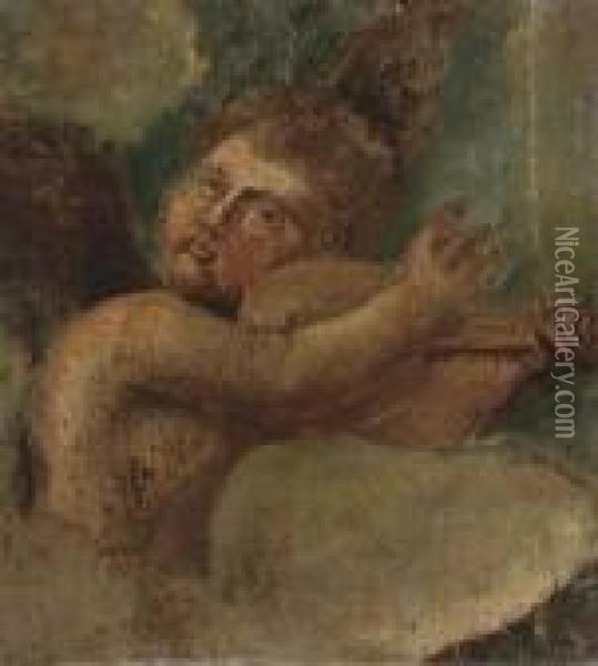 A Winged Cherub: A Fragment Oil Painting - Raphael (Raffaello Sanzio of Urbino)