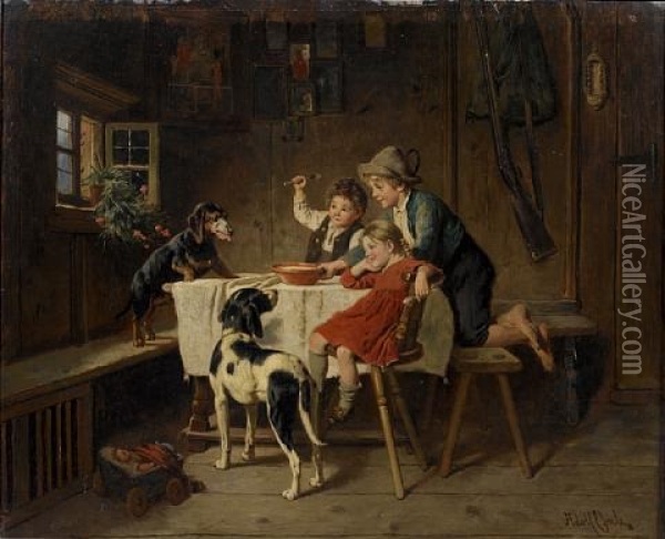 Dinner Time Oil Painting - Adolf Eberle