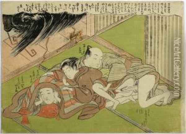 Mamesuke, Shunga Oil Painting - Isoda Koryusai