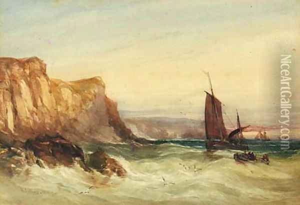 Fishing vessels off the coast Oil Painting - William Callow