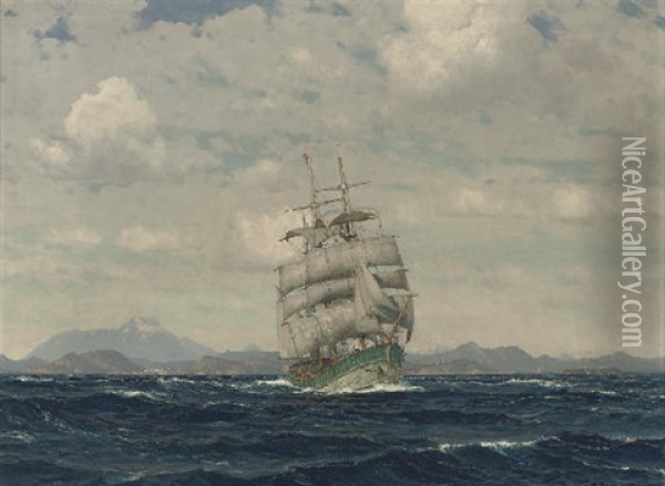 A Windjammer Under Full Sail In The Aegean Sea Before Imbros Oil Painting - Michael Zeno Diemer