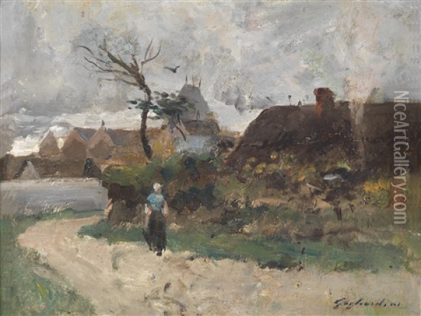 Village De Roussillan Oil Painting - Julien Gustave Gagliardini