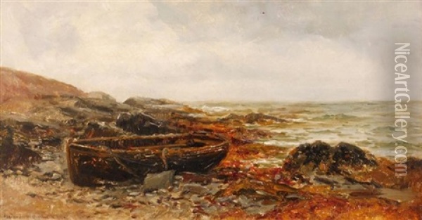 Currachs By A Rocky Shore Oil Painting - Alexander Williams