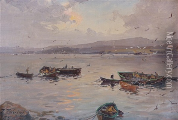 Sildefiske, Helgeland 1889 Oil Painting - Even Ulving