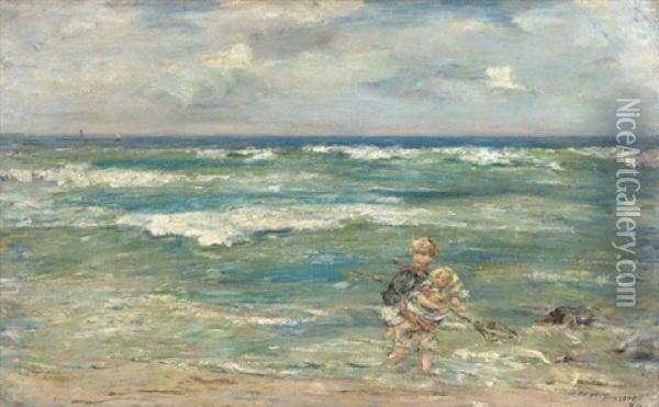 Shrimping, Blustery Weather Oil Painting - William McTaggart