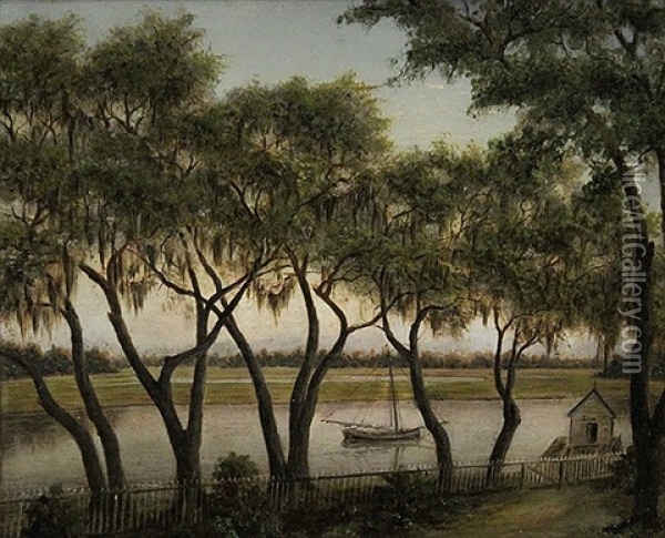 River Scene (the Estuary, Oakland, Ca) Oil Painting - Joseph Lee