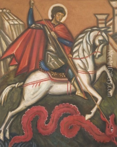 Saint-georges Et Le Dragon Oil Painting - Dmitri Semenovich Stelletsky
