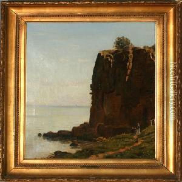 Coastal Scene Athelligdomsklipperne Rocks At Bornholm Island, Denmark Oil Painting - Georg Emil Libert