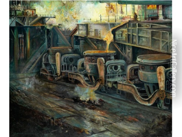 Blick In Die Industriehutte Oil Painting - Max Rossbach