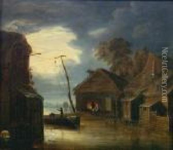 On The River By Moonlight Oil Painting - Robert Ladbrooke