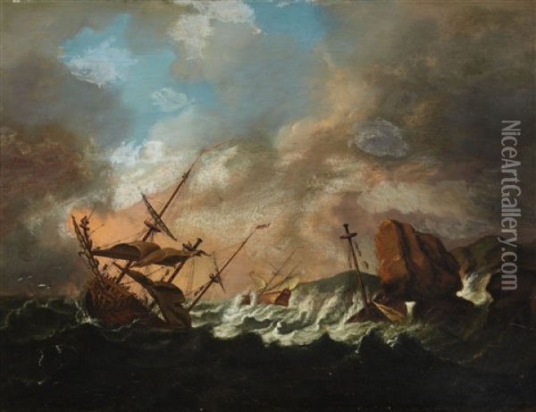 Sailing Ships In A Storm Oil Painting - Bonaventura Peeters the Elder