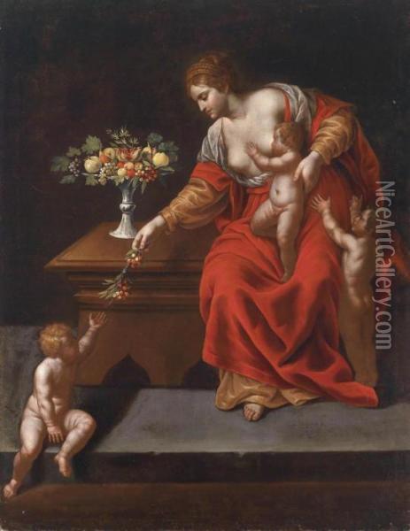 Allegory Of Charity Oil Painting - Alessandro Turchi