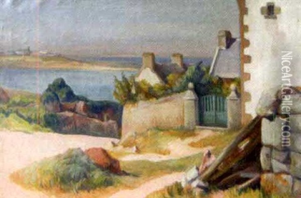 Chaumiere Pres De La Riviere D'etel Oil Painting - Jules Leray