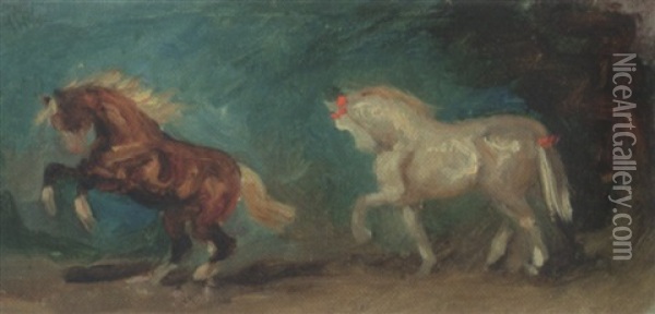 Deux Chevaux De Cirque Oil Painting - Paul Huet