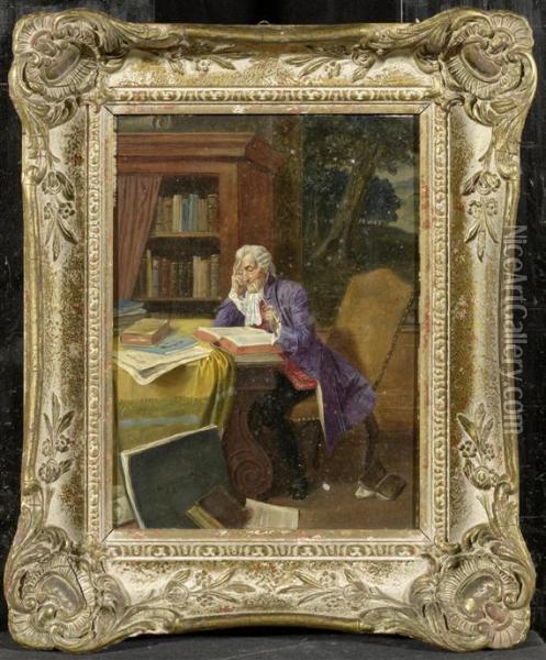 Man Studying Oil Painting - Albert Julius Franke