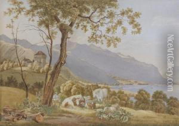 Vue Du Chateau Du Chatelard Au Bord Du Lac Leman Oil Painting - Theophile Alexandre Steinlen