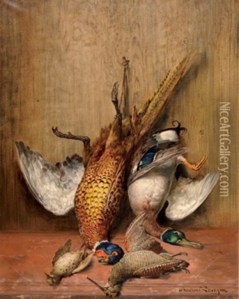 Nature Morte Au Faisan, Au Colvert Et A La Becasse Oil Painting - Theodore Levigne