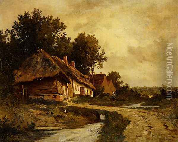 Cottages By A Stream Oil Painting - Leon Richet