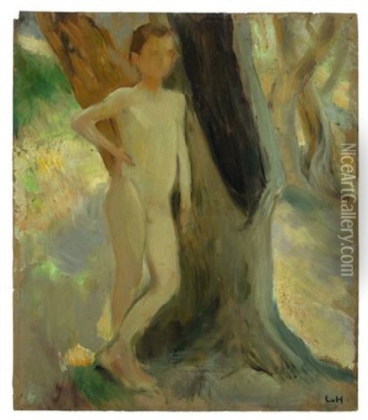 Stehender Junglingsakt (study) Oil Painting - Ludwig Von Hofmann