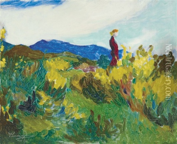 Girl On A Hillside Oil Painting - Janos Thorma